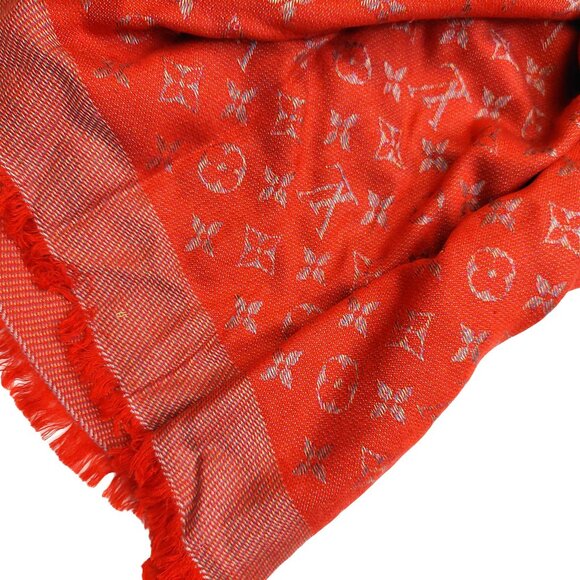 LOUIS VUITTON LV Vintage Red & Silver Metallic Silk Wool Scarf Shawl Wrap - Picture 4 of 10